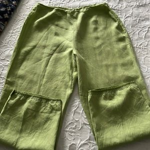 Comfy lime, green side, zip loose fit linen pants